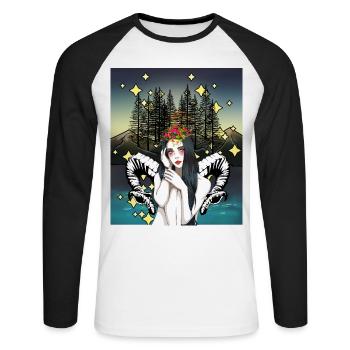 Rêve Fantaisie Elfe Créatures mythiques Contes de fées magiques - T-shirt baseball manches longues Homme - blanc/noir - Devant - Nik (191cm)