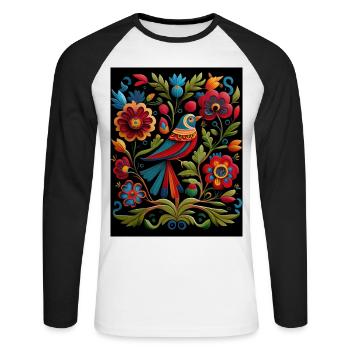 Oiseaux et fleurs - T-shirt baseball manches longues Homme - blanc/noir - Devant - Nik (191cm)