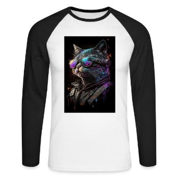 Cool Biker Cat - Unisex Long Sleeve Baseball T-Shirt - white/black - Front - Nik (191cm)