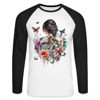 Fille aux papillons - T-shirt baseball manches longues Homme - blanc/noir - Devant - Nik (191cm)
