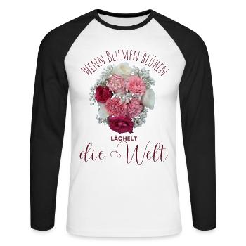Blumen Garten Gärtner Blumenstrauß BLUMENLIEBE - Unisex Baseballshirt langarm - Weiß/Schwarz - Vorne - Nik (191cm)
