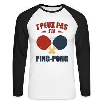 Je Peux Pas J'ai Ping-Pong Cadeau - T-shirt baseball manches longues Homme - blanc/noir - Devant - Nik (191cm)