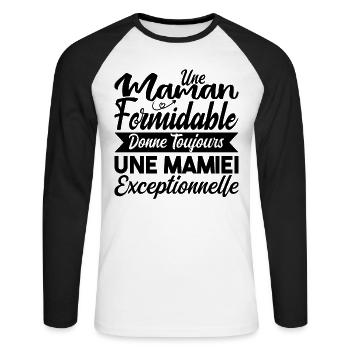 Grand-Mère Cadeau - Une Mamie Exceptionnelle, Cool - T-shirt baseball manches longues Homme - blanc/noir - Devant - Nik (191cm)