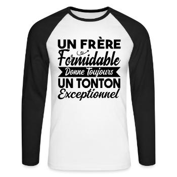 Frère Cadeau / Oncle - Un Tonton Exceptionnel - T-shirt baseball manches longues Homme - blanc/noir - Devant - Nik (191cm)
