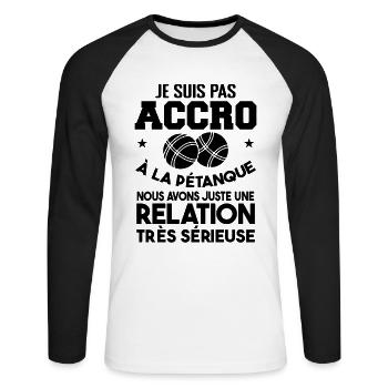 Petanque Humour Boccia Cadeau Humour Pétanque - T-shirt baseball manches longues Homme - blanc/noir - Devant - Nik (191cm)