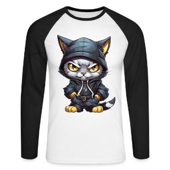 Katze Hip Hop Rap Rapper DJ Ghetto Crew Gangster - Unisex Baseballshirt langarm - Weiß/Schwarz - Vorne - Nik (191cm)