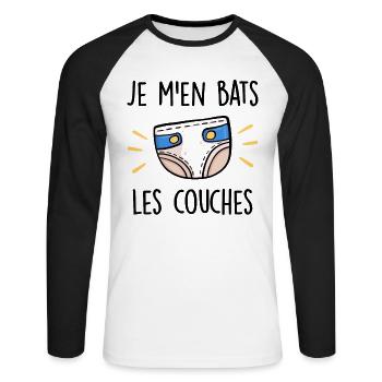 Je M'en Bats Les Couches - T-shirt baseball manches longues Homme - blanc/noir - Devant - Nik (191cm)
