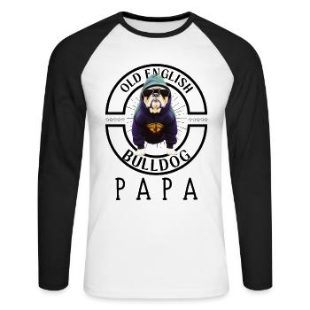 Bulldogge Bulldog Bulldoggen Papa - Unisex Baseballshirt langarm - Weiß/Schwarz - Vorne - Nik (191cm)