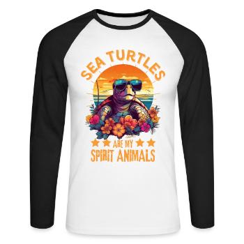 Sea turtle with sunglasses on the beach - Unisex Long Sleeve Baseball T-Shirt - white/black - Front - Nik (191cm)
