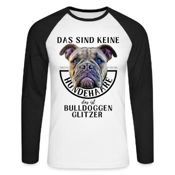 BULLDOGGENGLITZER ... Bulldogge Bulldog Bulldoggen - Unisex Baseballshirt langarm - Weiß/Schwarz - Vorne - Nik (191cm)