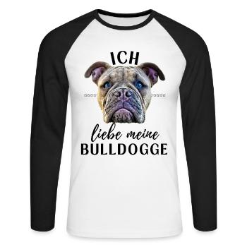 ICH LIEBE MEINE Bulldogge Bulldog Bulldoggen - Unisex Baseballshirt langarm - Weiß/Schwarz - Vorne - Nik (191cm)