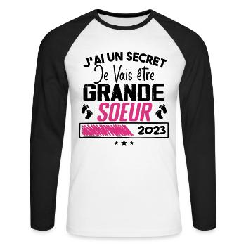 Je Vais être Grande Soeur 2023 Cadeau Grande Soeur - T-shirt baseball manches longues Homme - blanc/noir - Devant - Nik (191cm)