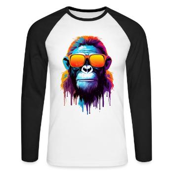 Farbenfroher Schimpanse mit Sonnenbrille - Unisex Baseballshirt langarm - Weiß/Schwarz - Vorne - Nik (191cm)