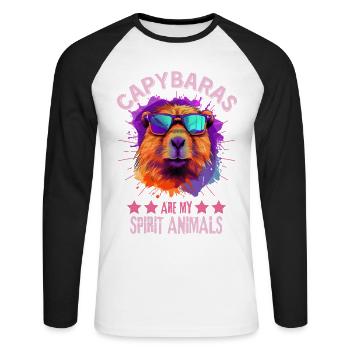 Capybara mit Sonnenbrille - Unisex Baseballshirt langarm - Weiß/Schwarz - Vorne - Nik (191cm)
