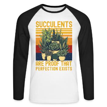 Succulentes drôle de dicton - T-shirt baseball manches longues Homme - blanc/noir - Devant - Nik (191cm)