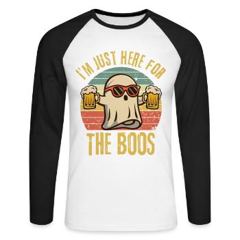 Halloween Ghost Beer Je suis juste là pour les huées - T-shirt baseball manches longues Homme - blanc/noir - Devant - Nik (191cm)