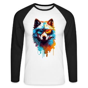 Colorful wolf with sunglasses - Unisex Long Sleeve Baseball T-Shirt - white/black - Front - Nik (191cm)