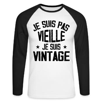 Je Suis Pas Vieille Je Suis Vintage - T-shirt baseball manches longues Homme - blanc/noir - Devant - Nik (191cm)