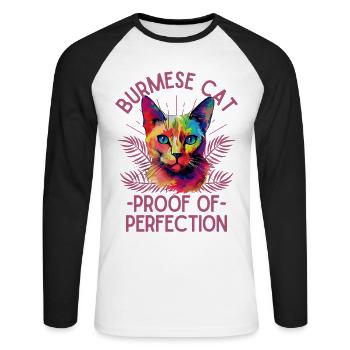 Burmese Cat Lover Colorful Burmese Cat - Unisex Long Sleeve Baseball T-Shirt - white/black - Front - Nik (191cm)