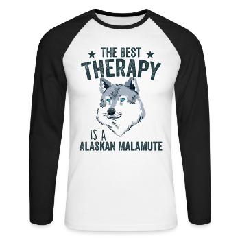 The Best Therapy Is Alaskan Malamute Dog Lover - T-shirt baseball manches longues Homme - blanc/noir - Devant - Nik (191cm)