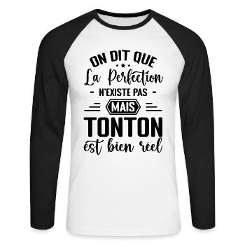 Tonton Parfait Cadeau Humour Tonton - T-shirt baseball manches longues Homme - blanc/noir - Devant - Nik (191cm)