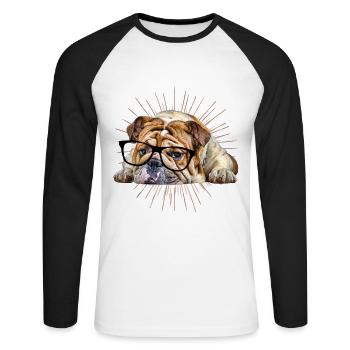 BULLDOG avec lunettes Dog Dogs Français BULLDOGG - T-shirt baseball manches longues Homme - blanc/noir - Devant - Nik (191cm)