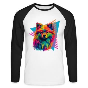 Miniature Spitz 80s Style - Unisex Long Sleeve Baseball T-Shirt - white/black - Front - Nik (191cm)