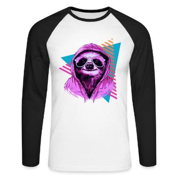 Sloth with sunglasses 80s style - Unisex Long Sleeve Baseball T-Shirt - white/black - Front - Nik (191cm)