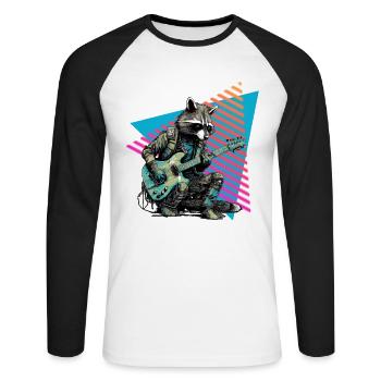 Raccoon with guitar 80s style - Unisex Long Sleeve Baseball T-Shirt - white/black - Front - Nik (191cm)