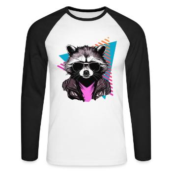 Raccoon with sunglasses 80s style - Unisex Long Sleeve Baseball T-Shirt - white/black - Front - Nik (191cm)