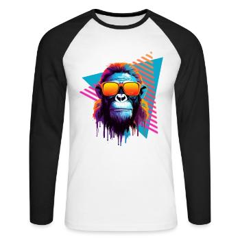 Chimpanzee with sunglasses 80s style - Unisex Long Sleeve Baseball T-Shirt - white/black - Front - Nik (191cm)