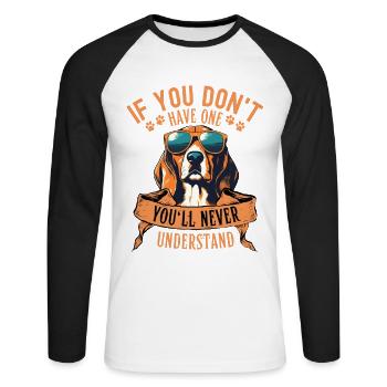 Beagle mit sonnenbrille - Unisex Baseballshirt langarm - Weiß/Schwarz - Vorne - Nik (191cm)