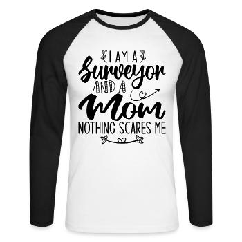 I Am A Surveyor And A Mom Nothing Scares Me - T-shirt baseball manches longues Homme - blanc/noir - Devant - Nik (191cm)