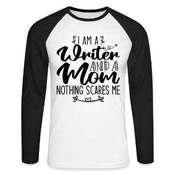 I Am A Writer And A Mom Nothing Scares Me - Unisex Long Sleeve Baseball T-Shirt - white/black - Front - Nik (191cm)
