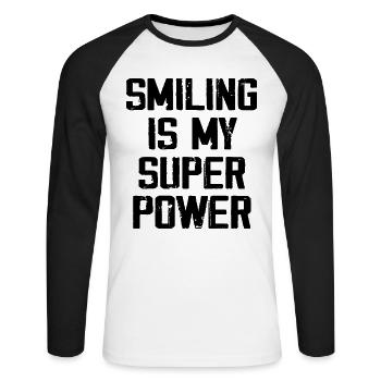 Smiling Is My Super Power - T-shirt baseball manches longues Homme - blanc/noir - Devant - Nik (191cm)