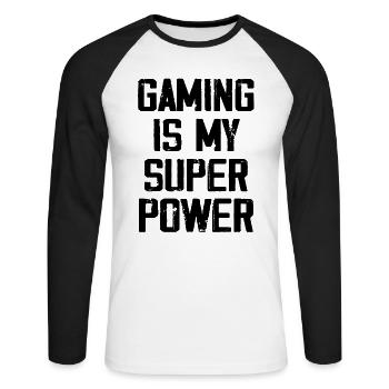 Gaming Is My Super Power - Funny - Unisex Long Sleeve Baseball T-Shirt - white/black - Front - Nik (191cm)