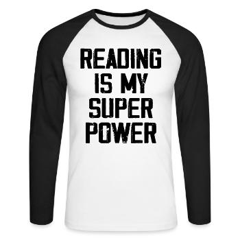 Reading Is My Super Power - T-shirt baseball manches longues Homme - blanc/noir - Devant - Nik (191cm)