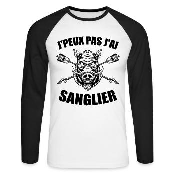 Je Peux Pas J'ai Sanglier Humour Chasse humorist - T-shirt baseball manches longues Homme - blanc/noir - Devant - Nik (191cm)