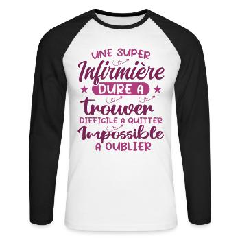 Une Super Infirmière Cadeau Femme Humour - T-shirt baseball manches longues Homme - blanc/noir - Devant - Nik (191cm)