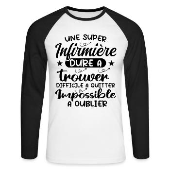 Une Super Infirmière Cadeau Femme Humour - T-shirt baseball manches longues Homme - blanc/noir - Devant - Nik (191cm)
