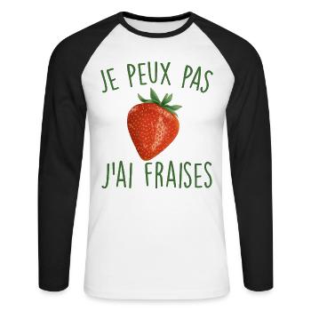 Je peux pas j'ai fraises - T-shirt baseball manches longues Homme - blanc/noir - Devant - Nik (191cm)