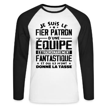 Je Suis Le Fier Patron D'une équipe - T-shirt baseball manches longues Homme - blanc/noir - Devant - Nik (191cm)