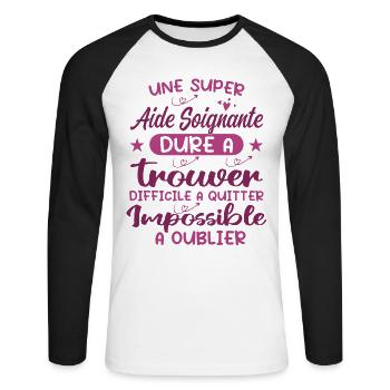 Aide Soignante Aides Soignants - T-shirt baseball manches longues Homme - blanc/noir - Devant - Nik (191cm)