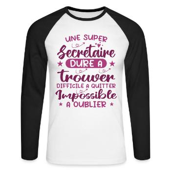 Une super Secrétaire - Cadeau Meilleure Secrétaire - T-shirt baseball manches longues Homme - blanc/noir - Devant - Nik (191cm)