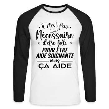 Aide Soignante Cadeau Femme Humour - T-shirt baseball manches longues Homme - blanc/noir - Devant - Nik (191cm)