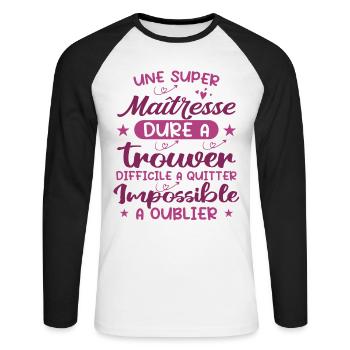 Une Super Maîtresse - T-shirt baseball manches longues Homme - blanc/noir - Devant - Nik (191cm)