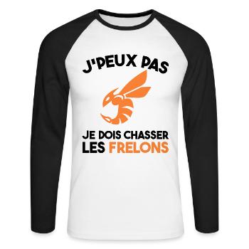 Chasseur De Frelons Insecte J'peux Pas Humour - T-shirt baseball manches longues Homme - blanc/noir - Devant - Nik (191cm)