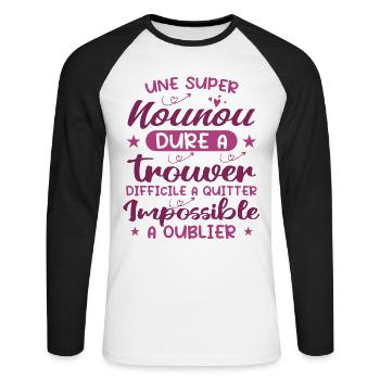 Une Super Nounou - Nounou Adorable - T-shirt baseball manches longues Homme - blanc/noir - Devant - Nik (191cm)