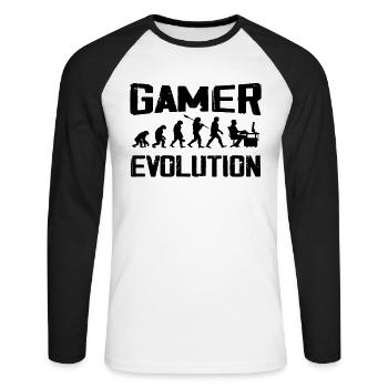 Gamer Evolution Vintage Cadeau Gamer - T-shirt baseball manches longues Homme - blanc/noir - Devant - Nik (191cm)