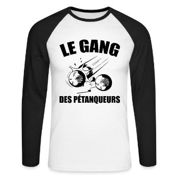 Pétanque - Bouliste - Fan de Pétanque - T-shirt baseball manches longues Homme - blanc/noir - Devant - Nik (191cm)